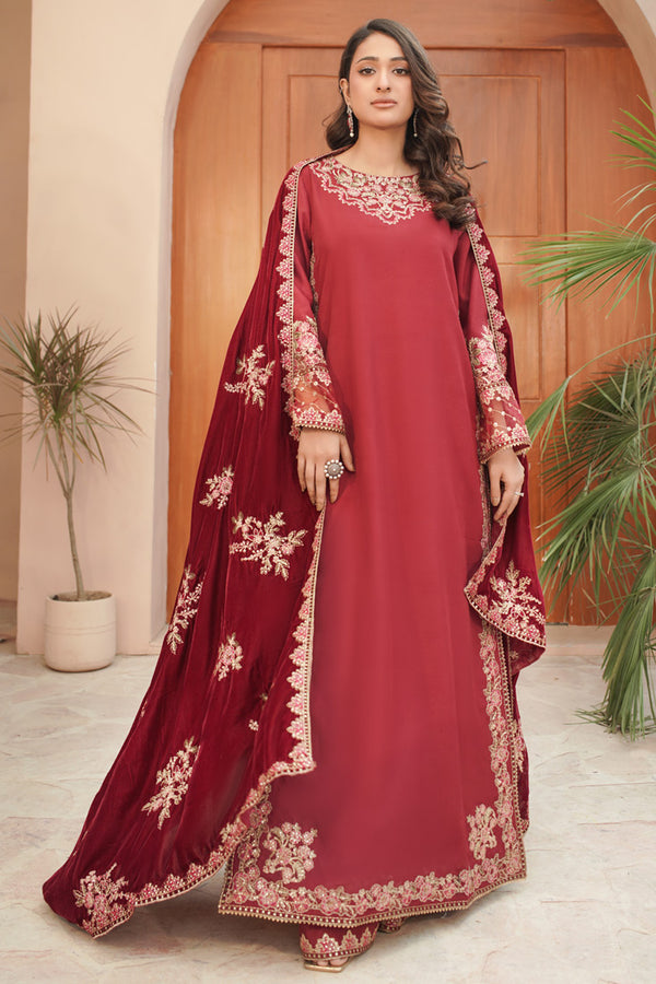 MRV-13 (MAROON) 3 Piece Un-Stitched Embroidered Velvet Collection