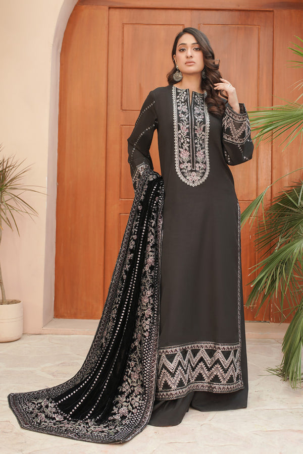 MRV-14 (BLACK) 3 Piece Un-Stitched Embroidered Velvet Collection